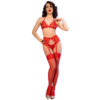 CHILIROSE - CR 4848 SET REGGISENO IN PIZZO ROSSO + PERIZOMA + CALZE T