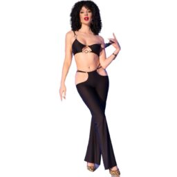 Alternative view of CHILIROSE - CR 4851 SET TOP E LEGGINGS NERI CON ACCESSORI DORATI M