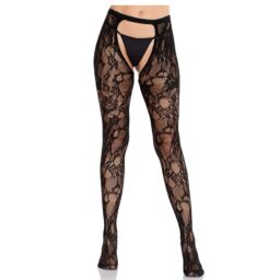 LEG AVENUE - CALZE IN PIZZO ROSA CON SCHIENA APERTA NERE